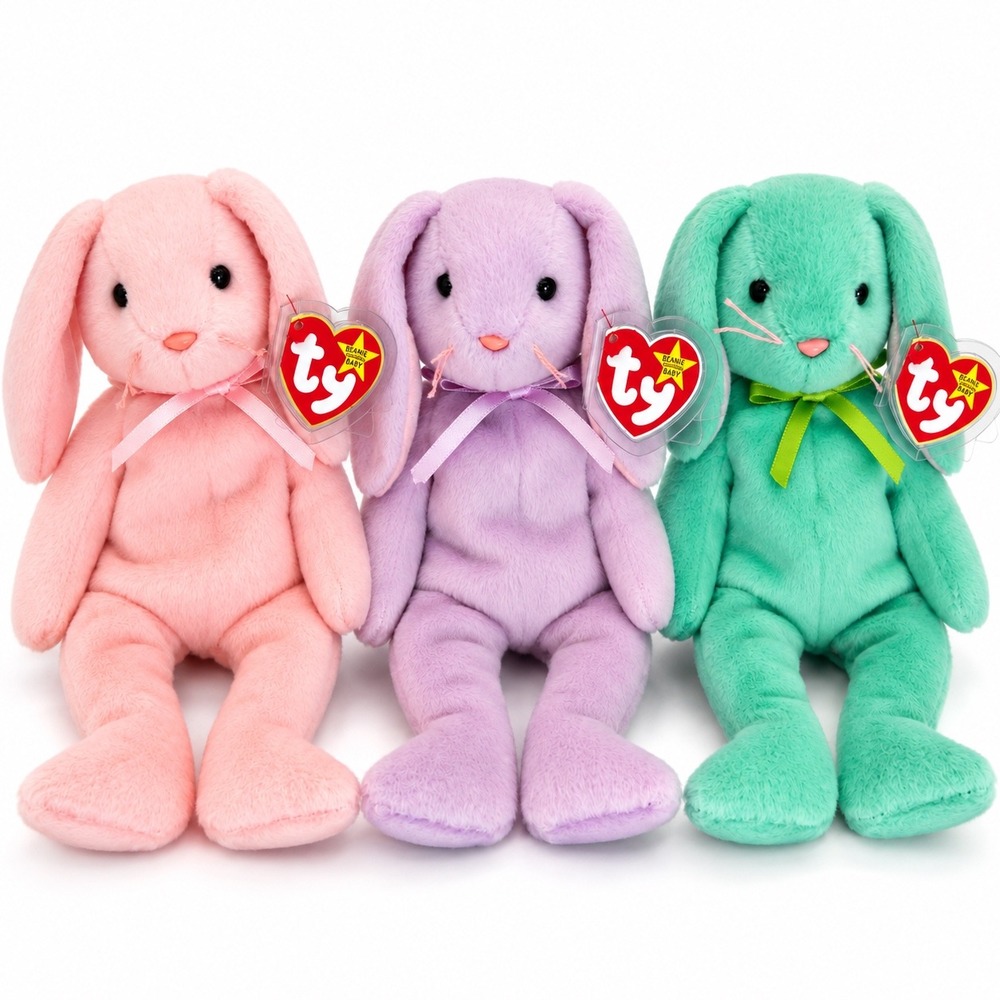 Ty Beanie Babies Bunny Trio Floppity Hippity Hoppity Pastel Easter Rabbits 1996